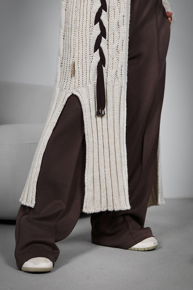 Kardigan damski - Long Pleciony Warkocz